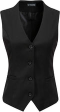 V VOCNI Women's Fully Lined 4 Button Dressy Suit Vest Waistcoat | V Neck, Sleeveless, Slim Fit, Formal Dress Waistcoat, Business Casual Vest Tops