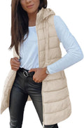 Veatzaer Women Long Vest Sleeveless Hood Winter Puffer Vest Outwear | Solid Color,Pocket,Lightweight,Casual Long Puffer Vests