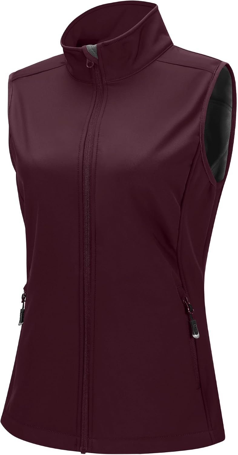 33,000ft Women's Running Golf Vest Outerwear Fleece Lined Lightweight | Windproof, Waterproof Softshell, Pockets, Full Zip Sleeveless Jacket for Fall Winter Casual, Outdoor, Travel, Hiking, Sports