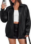 Trendy Queen Womens Oversized Leather Jacket Moto Bomber Coat Fall&Winter | Spring Jacket Boyfriend Fall Clothes Going Out Fashion Concert Party Coat Travel Airport Winter Outfits