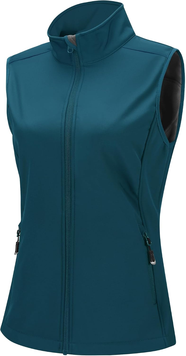 33,000ft Women's Running Golf Vest Outerwear Fleece Lined Lightweight | Windproof, Waterproof Softshell, Pockets, Full Zip Sleeveless Jacket for Fall Winter Casual, Outdoor, Travel, Hiking, Sports