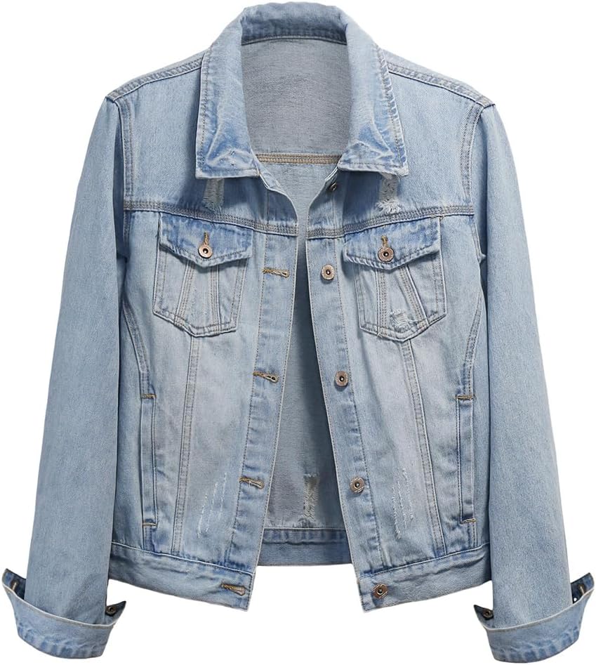 Women's Cropped Ripped Denim Jacket in Sky Blue, view 4