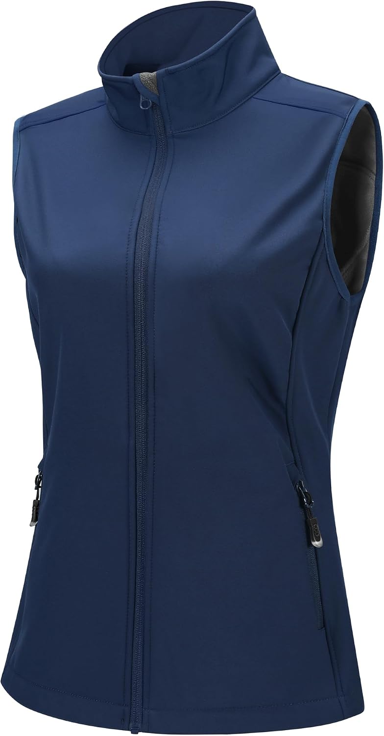 33,000ft Women's Running Golf Vest Outerwear Fleece Lined Lightweight | Windproof, Waterproof Softshell, Pockets, Full Zip Sleeveless Jacket for Fall Winter Casual, Outdoor, Travel, Hiking, Sports