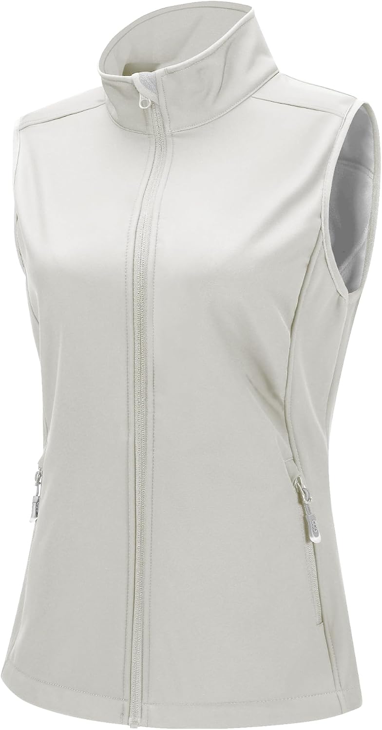 33,000ft Women's Running Golf Vest Outerwear Fleece Lined Lightweight | Windproof, Waterproof Softshell, Pockets, Full Zip Sleeveless Jacket for Fall Winter Casual, Outdoor, Travel, Hiking, Sports