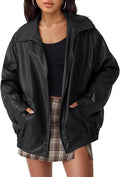 AUTOMET Women's Oversized Faux Leather Jacket for Fall and Winter | Boyfriend Biker Moto Coat, Medium weight Fall Bomber Jackets, Winter Outerwear