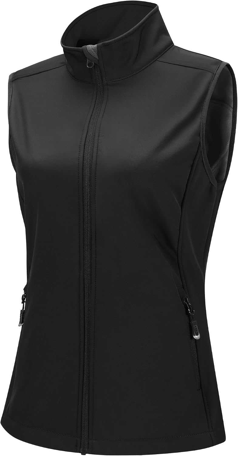 33,000ft Women's Running Golf Vest Outerwear Fleece Lined Lightweight | Windproof, Waterproof Softshell, Pockets, Full Zip Sleeveless Jacket for Fall Winter Casual, Outdoor, Travel, Hiking, Sports