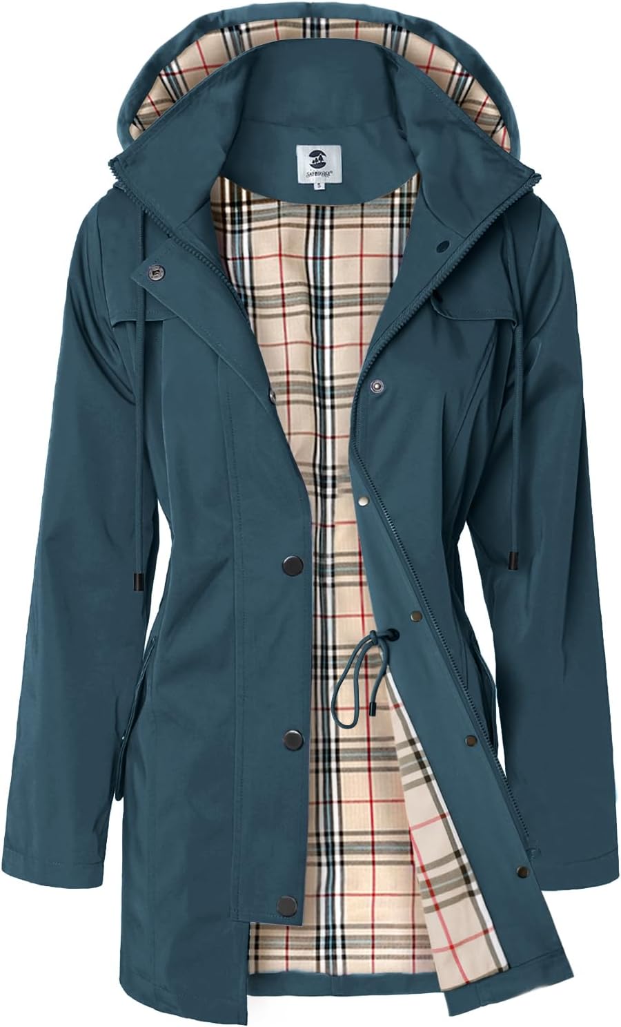 SaphiRose Women's Long Hooded Rain Jacket Outdoor Raincoat Windbreaker
