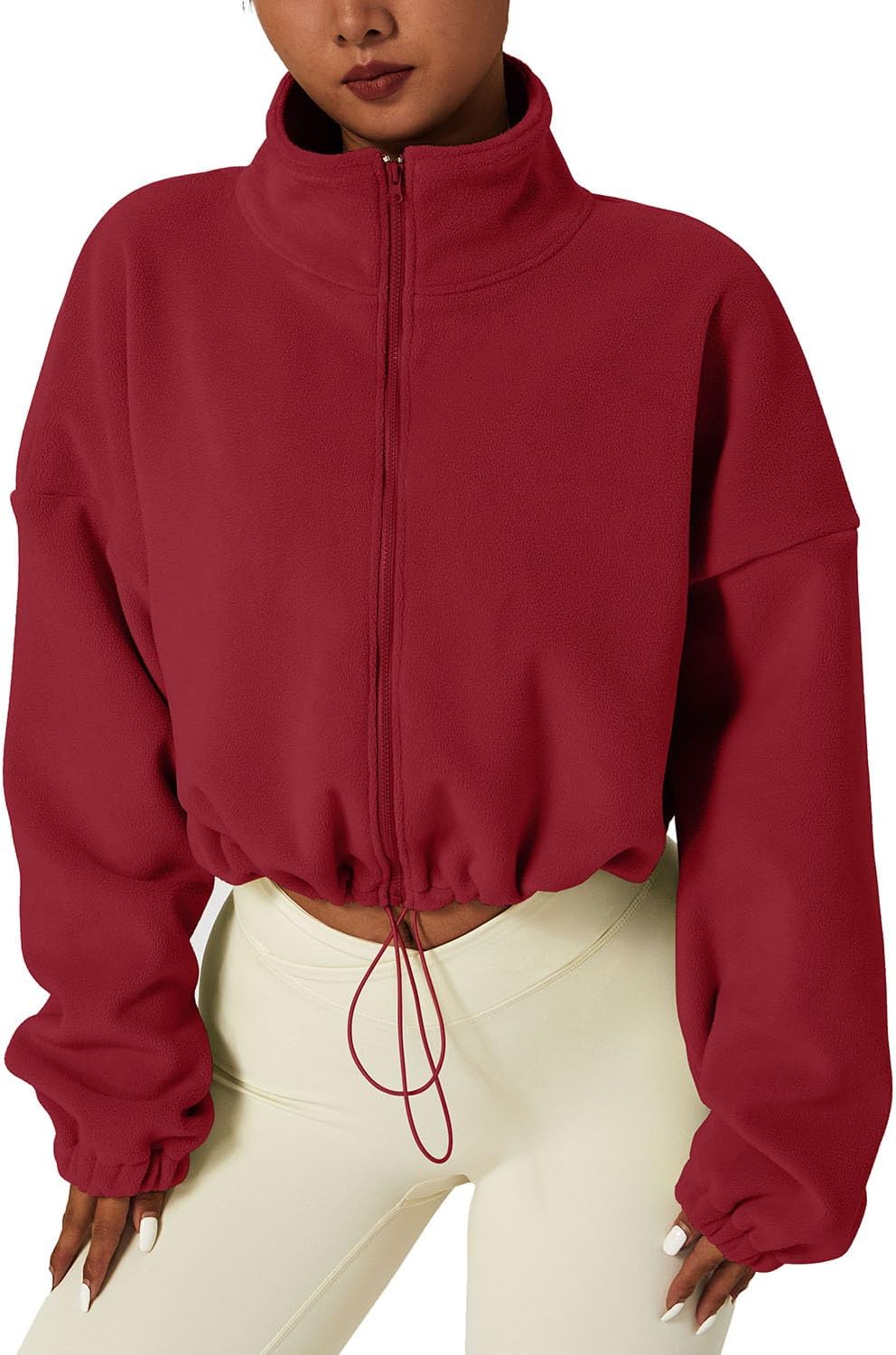 Women's Cropped Zip Jacket in Burgundy, view 20