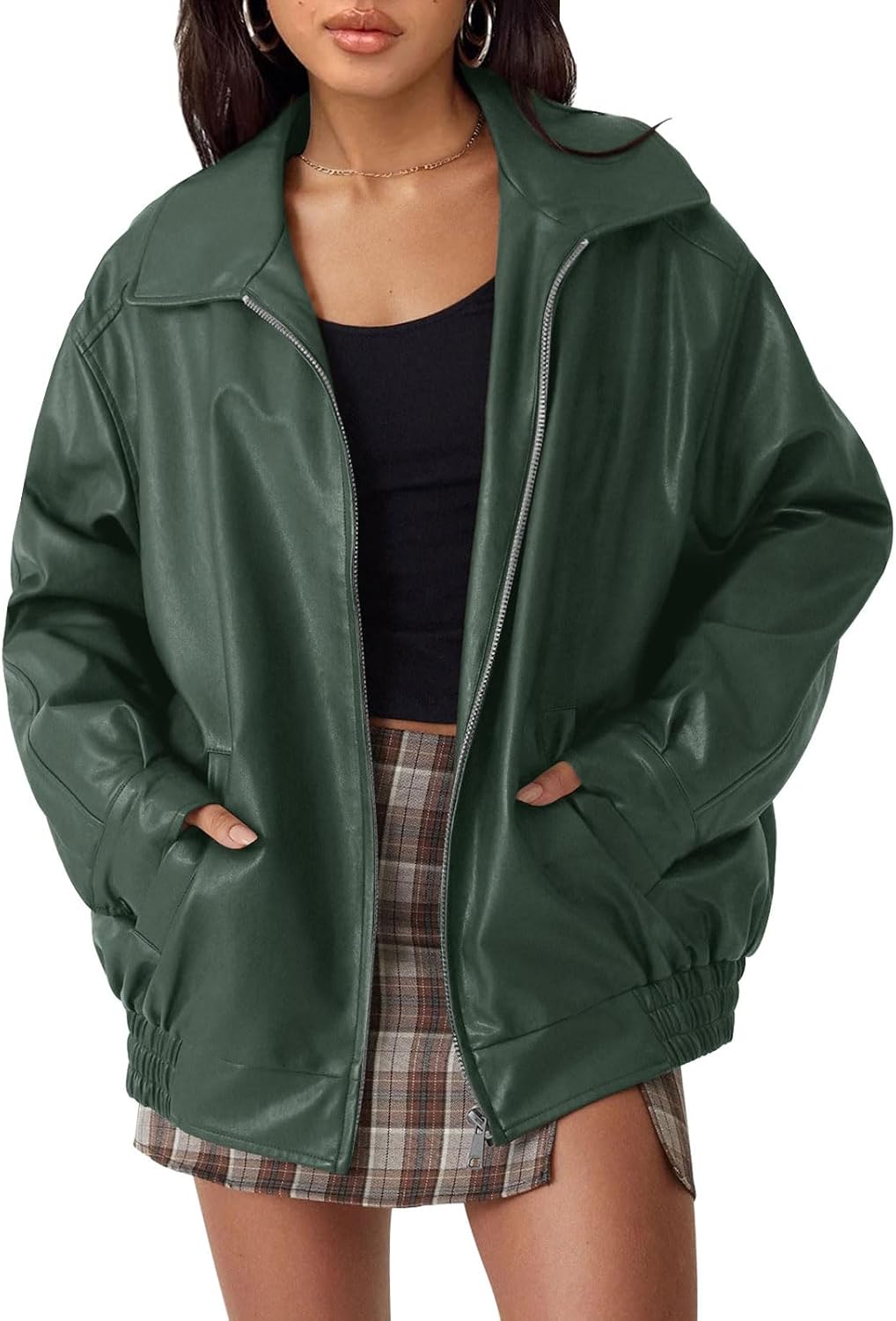 AUTOMET Women's Oversized Faux Leather Jacket for Fall and Winter | Boyfriend Biker Moto Coat, Medium weight Fall Bomber Jackets, Winter Outerwear
