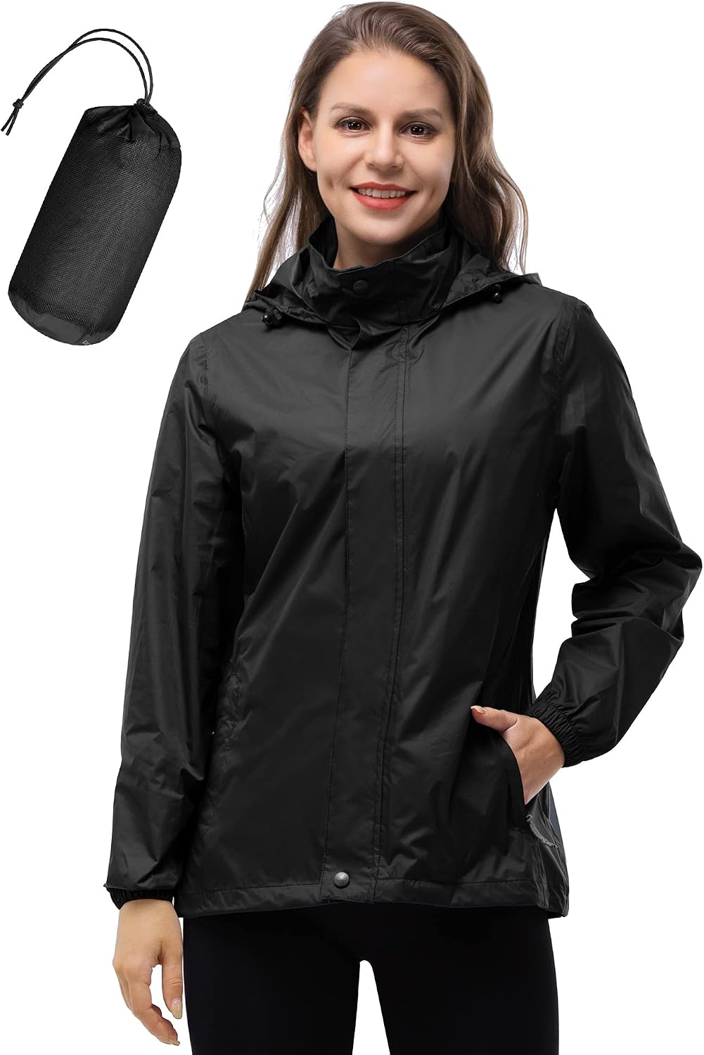33,000ft Women's Rain Jacket Waterproof Lightweight Packable Raincoat | Breathable, Foldable Hood, Unlined, 0.55lb, Fully Seams Taped, 4 Pockets, for Golf, Hiking, Travel, Windbreaker