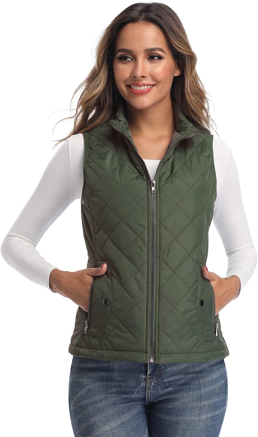 Women's Diamond-Quilted Vest, 2 Pockets in Army Green, view 9