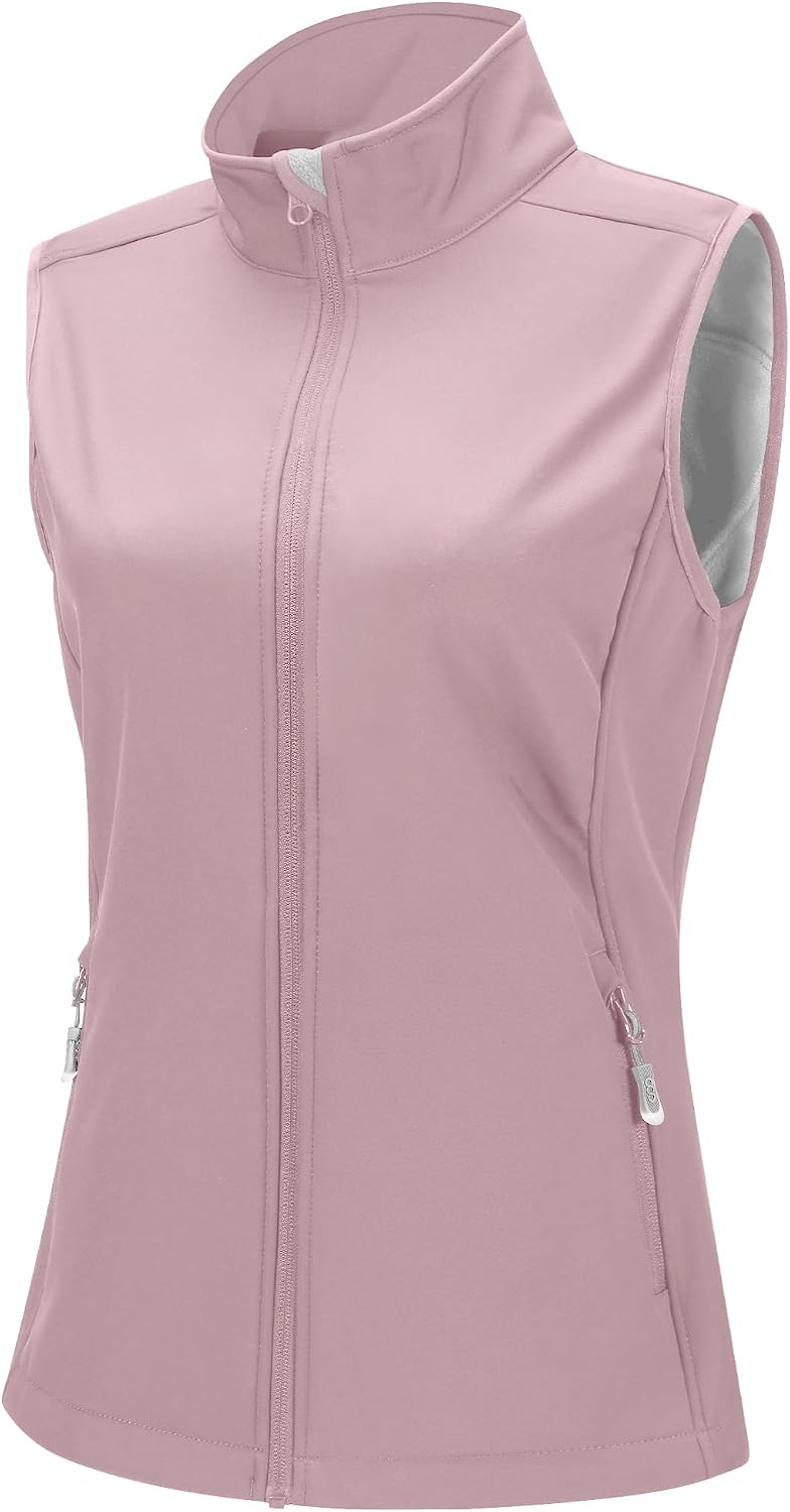 33,000ft Women's Running Golf Vest Outerwear Fleece Lined Lightweight | Windproof, Waterproof Softshell, Pockets, Full Zip Sleeveless Jacket for Fall Winter Casual, Outdoor, Travel, Hiking, Sports