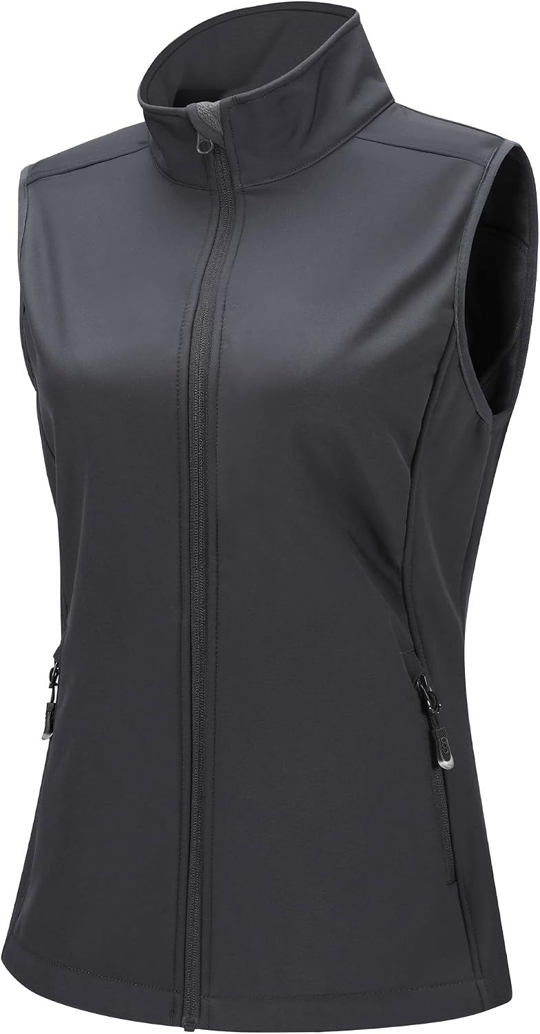 33,000ft Women's Running Golf Vest Outerwear Fleece Lined Lightweight | Windproof, Waterproof Softshell, Pockets, Full Zip Sleeveless Jacket for Fall Winter Casual, Outdoor, Travel, Hiking, Sports