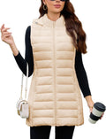 MODERN BUBBLE Long Puffer Vest Women with Hood Lightweight Packable Sleeveless Vest for Spring, Fall & Winter
