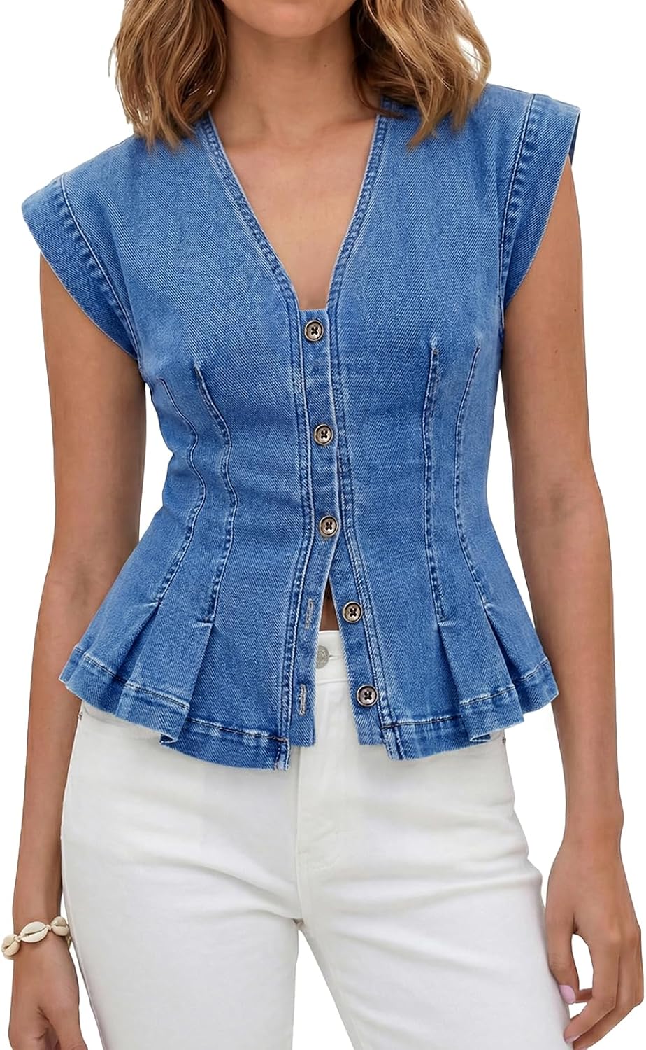 Women's Denim Vest Top in Blue, view 10