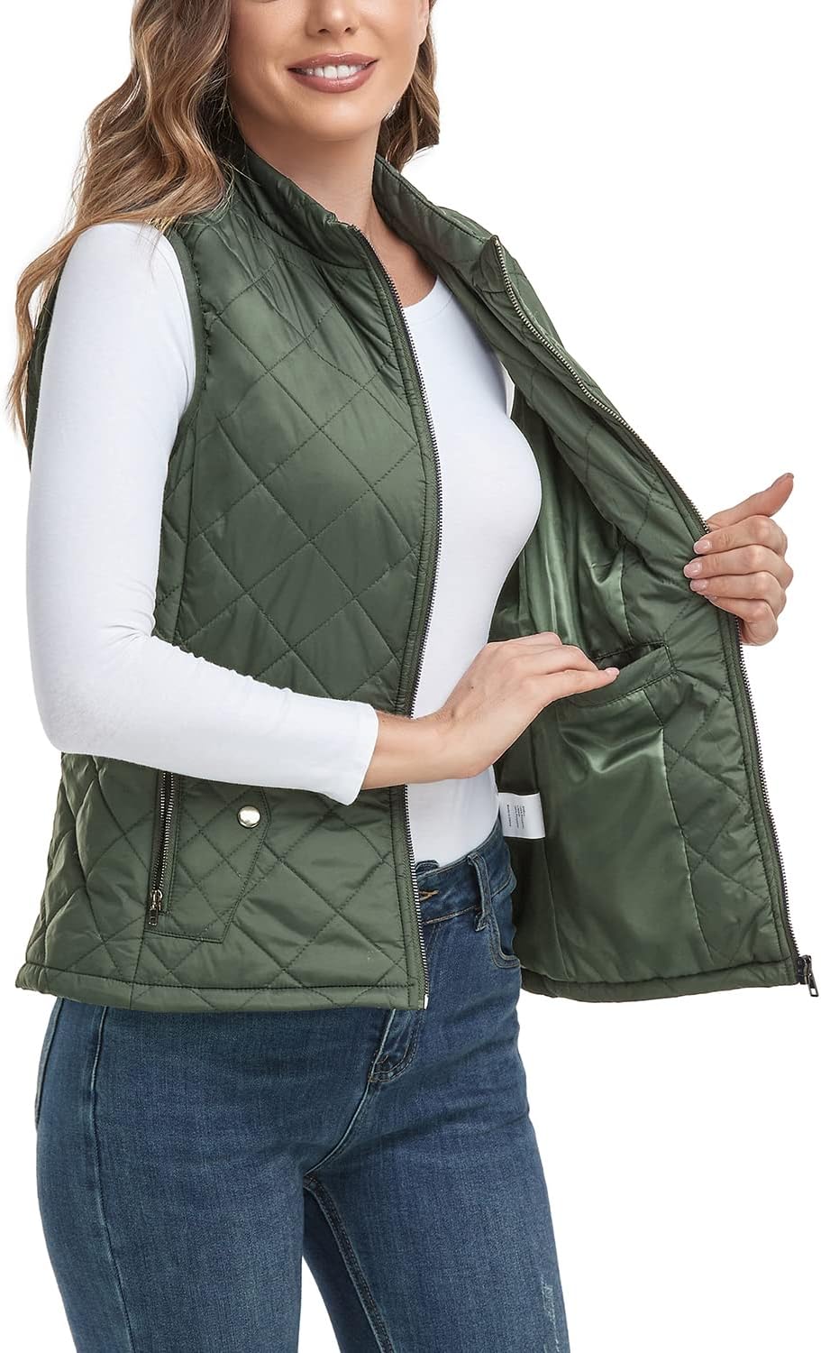 LONGKING Women's Lightweight Vest, Packable Quilted Sleeveless Gilet | 4-Pocket Storage Design, High Collar, Lightweight and Breathable, Machine Washable, Easy to Carry