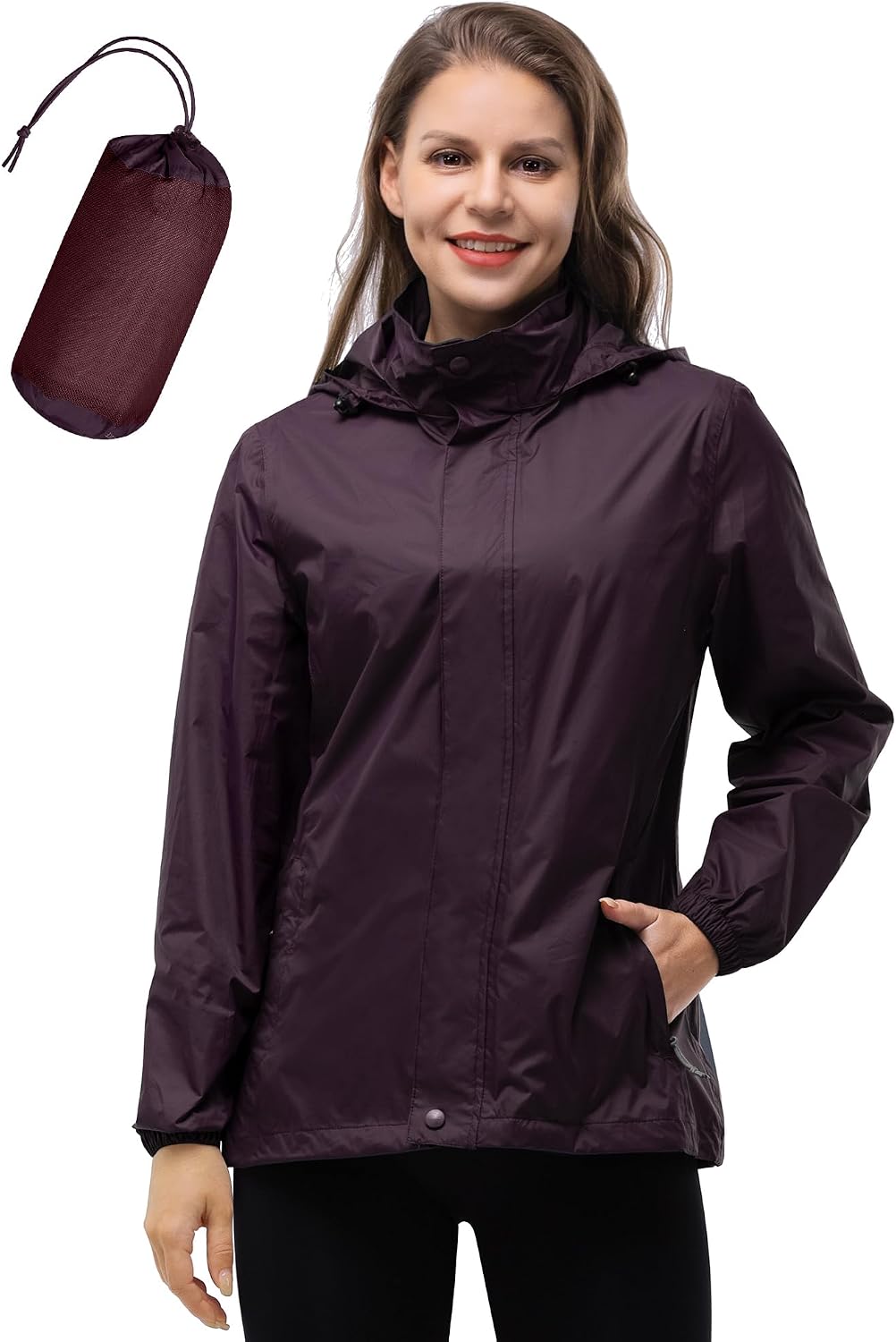 33,000ft Women's Rain Jacket Waterproof Lightweight Packable Raincoat | Breathable, Foldable Hood, Unlined, 0.55lb, Fully Seams Taped, 4 Pockets, for Golf, Hiking, Travel, Windbreaker