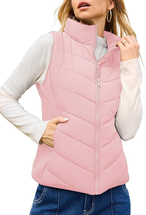Women's Chevron-Quilted Puffer Vest in Pink, view 2