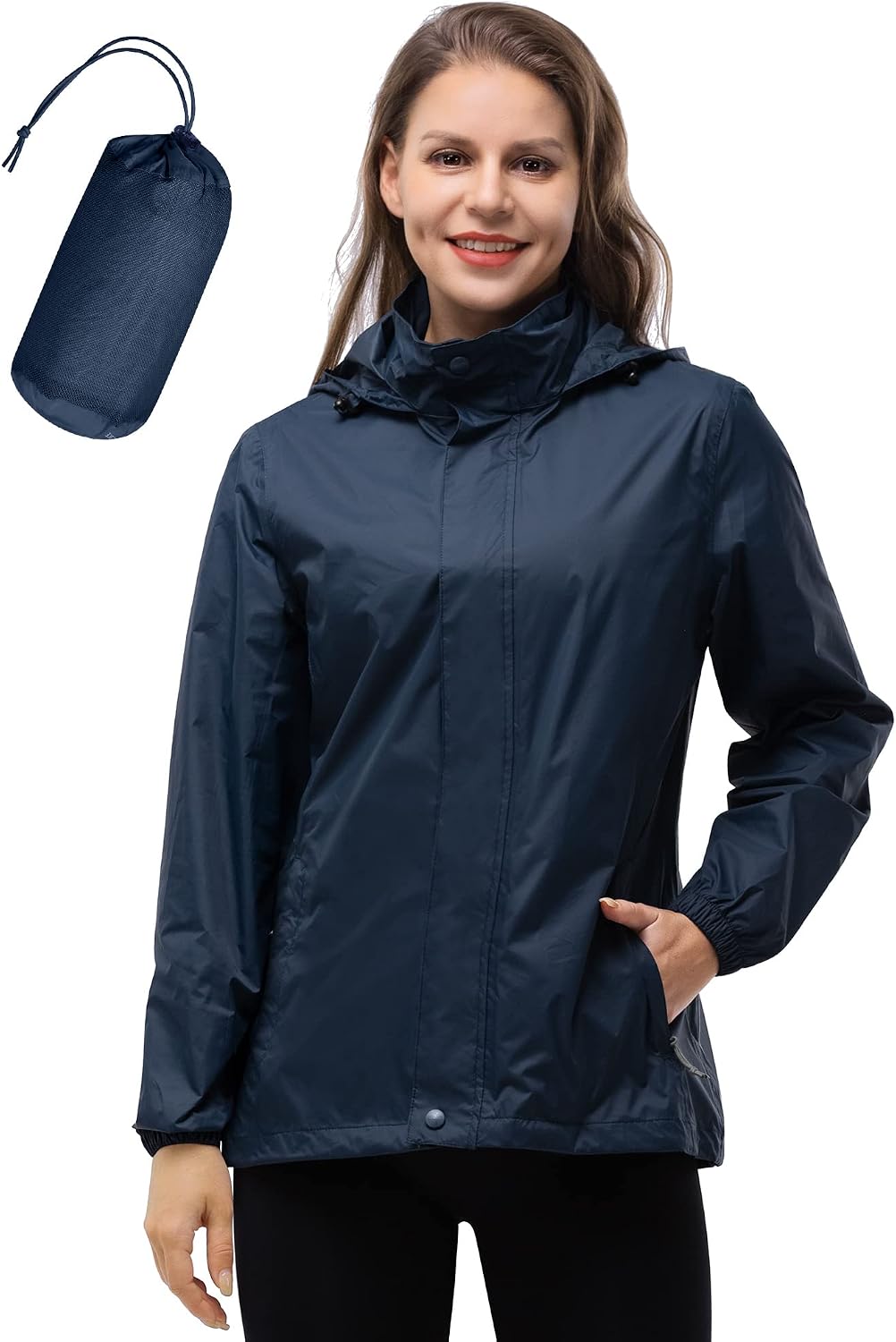 33,000ft Women's Rain Jacket Waterproof Lightweight Packable Raincoat | Breathable, Foldable Hood, Unlined, 0.55lb, Fully Seams Taped, 4 Pockets, for Golf, Hiking, Travel, Windbreaker