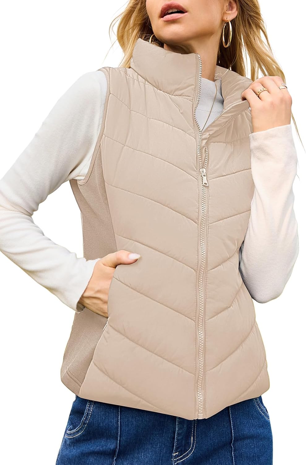 Dokotoo Women's Quilted Vest Lightweight Puffer Gilet Zip Outerwear | Sleeveless,Stand Collar Zip-Up,Fall Clothes,Winter Jackets,Warm Coats with Pocket,Flattering Fit,for Travel Hiking Daily Wear