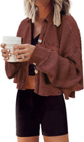 Panadila Womens Waffle Knit Jacket Cropped Cardigan | Button Down Shirt, Long Sleeve Shacket, Classic Outwear with Pocket, Short Jacket, Trendy, Casual