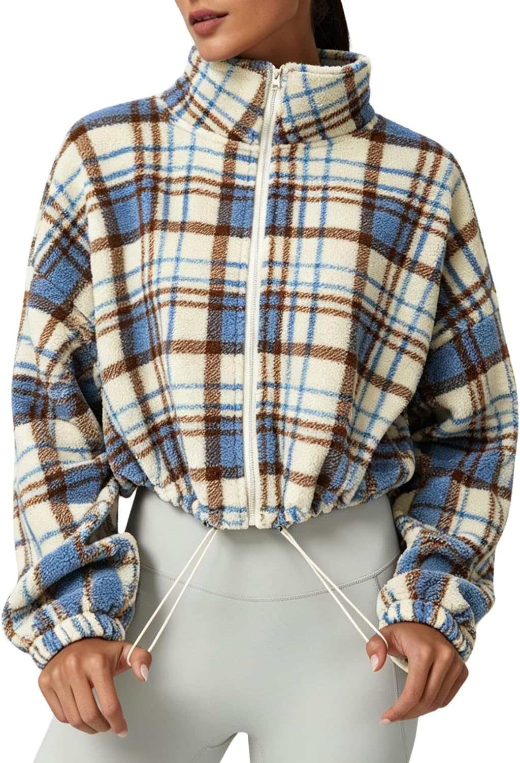 Women's Cropped Zip Jacket in Plaid, view 24