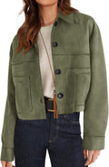 PRETTYGARDEN Women's Faux Suede Shacket Jackets Lightweight Cropped Coats | Button Down Collared, Oversized Fall Outerwear, Casual Work Office Clothes, Spring Winter Going Out Outfits, Patch Pockets