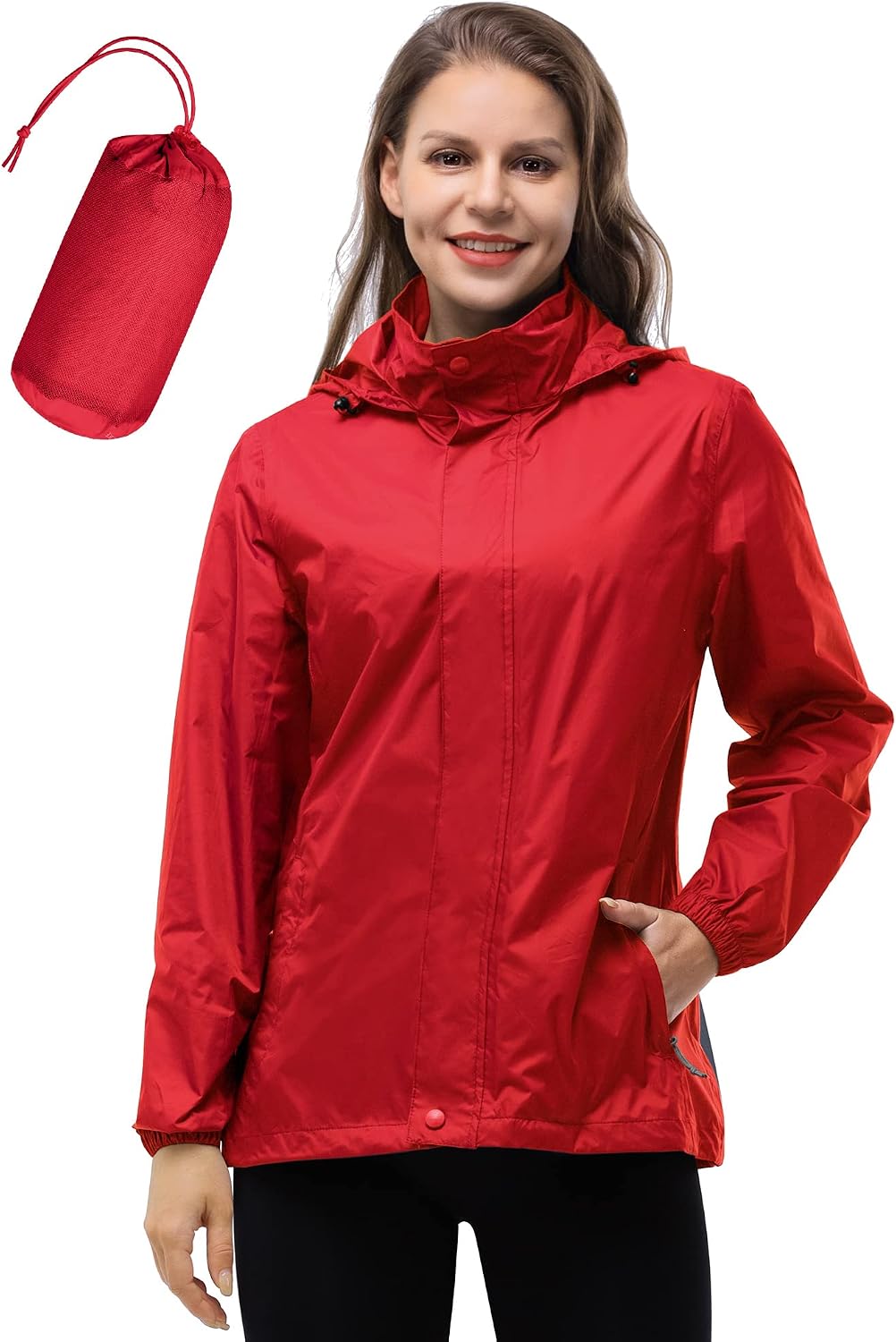 33,000ft Women's Rain Jacket Waterproof Lightweight Packable Raincoat | Breathable, Foldable Hood, Unlined, 0.55lb, Fully Seams Taped, 4 Pockets, for Golf, Hiking, Travel, Windbreaker