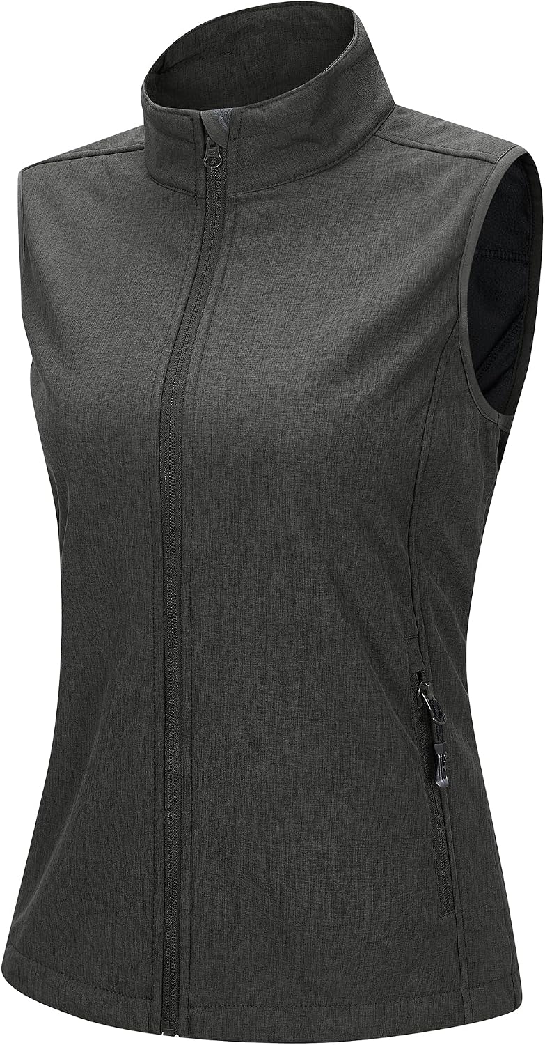 33,000ft Women's Running Golf Vest Outerwear Fleece Lined Lightweight | Windproof, Waterproof Softshell, Pockets, Full Zip Sleeveless Jacket for Fall Winter Casual, Outdoor, Travel, Hiking, Sports