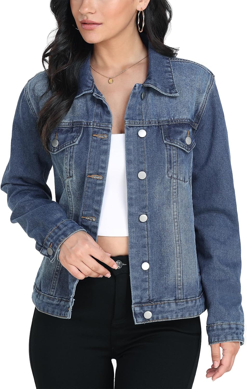 Women's Classic Denim Trucker Jacket in Blue, view 11