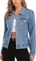 MISS MOLY Women's Denim Jacket Classic Button Up Jean Jacket | Long Sleeve, 6 Functional Pockets, Structured Seams, Casual Outing Trendy Coat Spring Fall for Layering