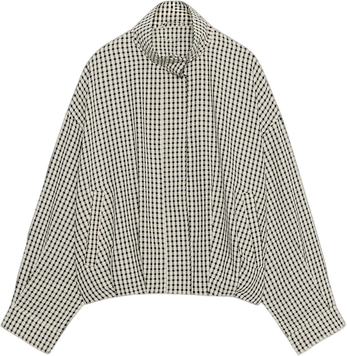 Tearsand Womens Plaid Jacket Bomber Stand Collar Zip Up Coat with Pockets | High Neck, Checkered Patter,Casual Zipper, Long Sleeve Outerwear, Fall Spring Wear