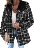 Zeagoo Womens Flannel Plaid Jacket Fleece Lined Shacket Hooded Warm Coat | Flannel Jacket for Women, Plaid Hooded Shacket with Fleece, Ideal for Casual,Daily,Going Out, Perfect for Fall Winter Outfits