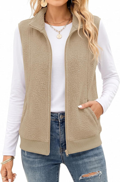 AKEWEI Womens Sherpa Fleece Vest Trendy Warm Sleeveless Vests Jacket | Lightweight Zip Jackets Warm Soft Vests with Pockets